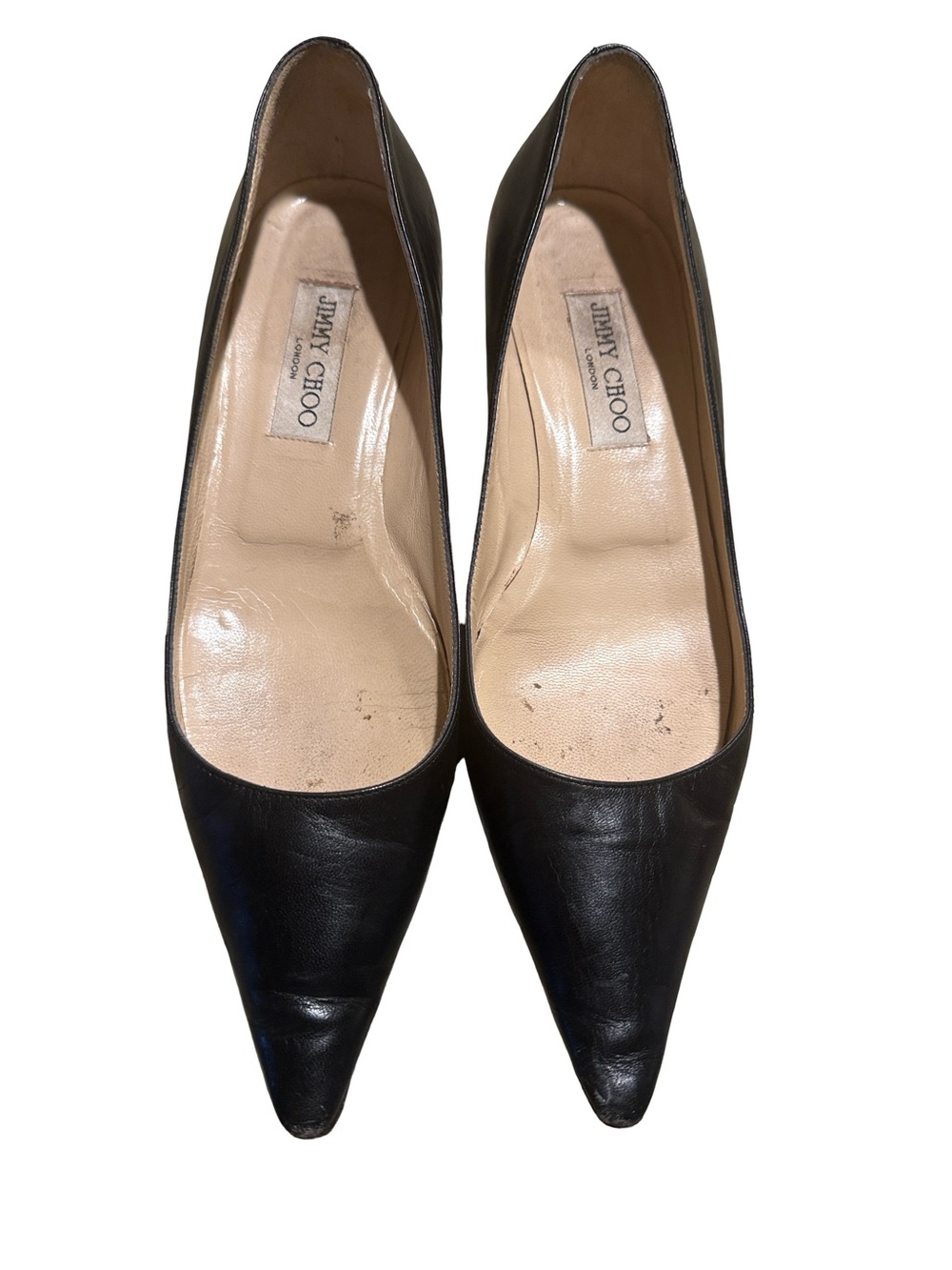 Vintage Jimmy Choo Black Leather Pumps - Classic Low Kitten Heel